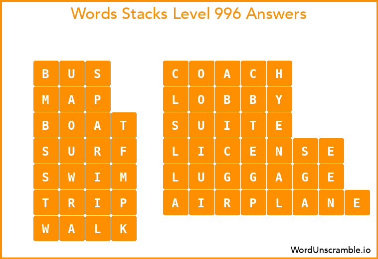 Word Stacks Level 996 Answers