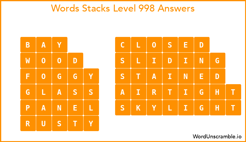 Word Stacks Level 998 Answers