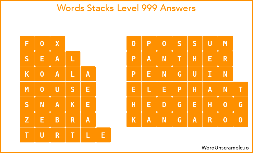 Word Stacks Level 999 Answers