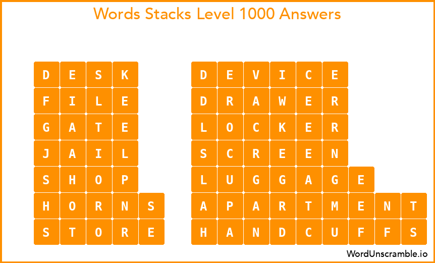 Word Stacks Level 1000 Answers