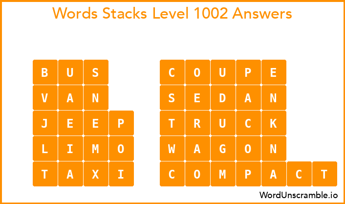 Word Stacks Level 1002 Answers