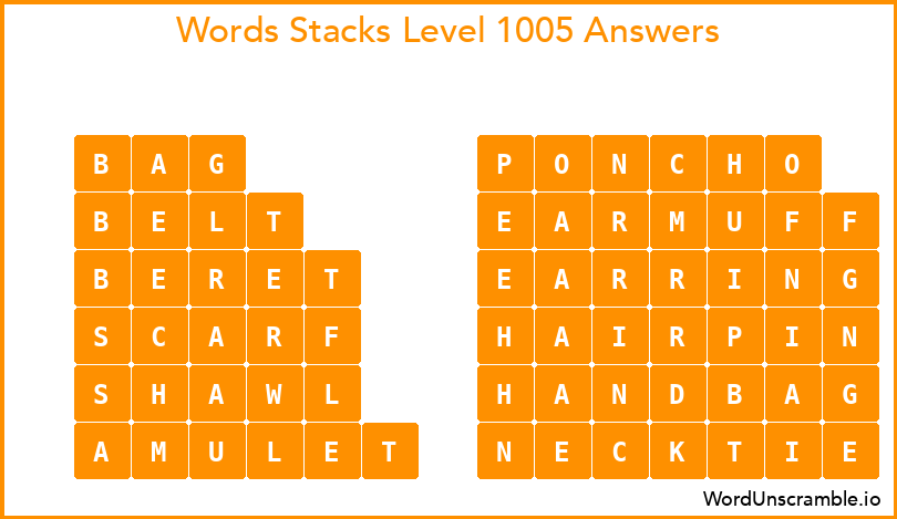 Word Stacks Level 1005 Answers