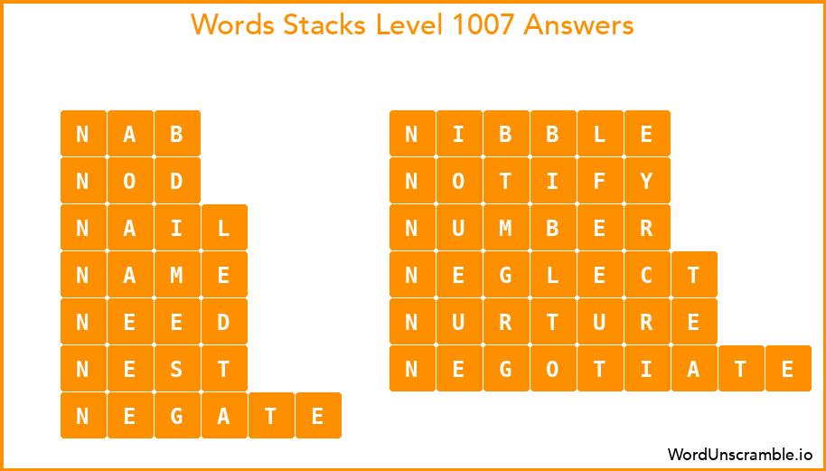 Word Stacks Level 1007 Answers