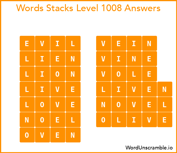 Word Stacks Level 1008 Answers