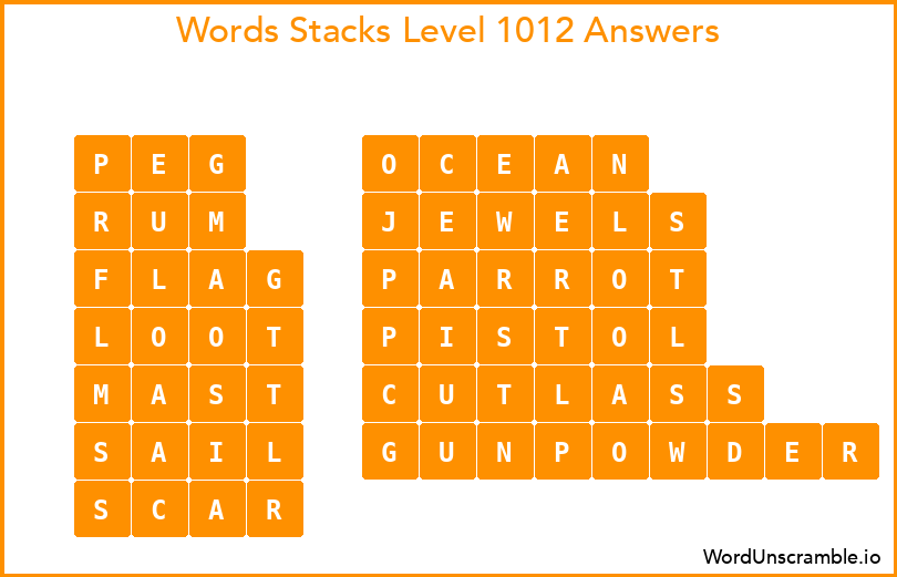 Word Stacks Level 1012 Answers
