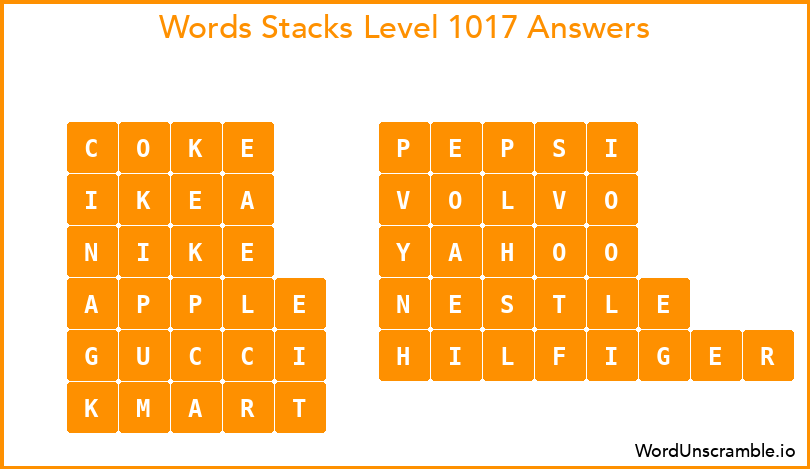 Word Stacks Level 1017 Answers