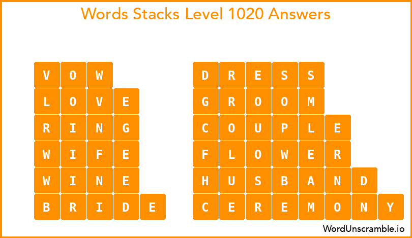 Word Stacks Level 1020 Answers