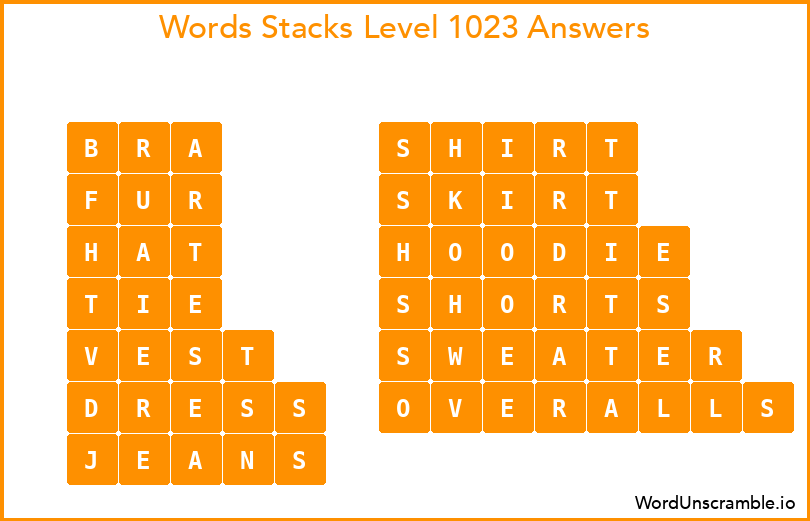 Word Stacks Level 1023 Answers