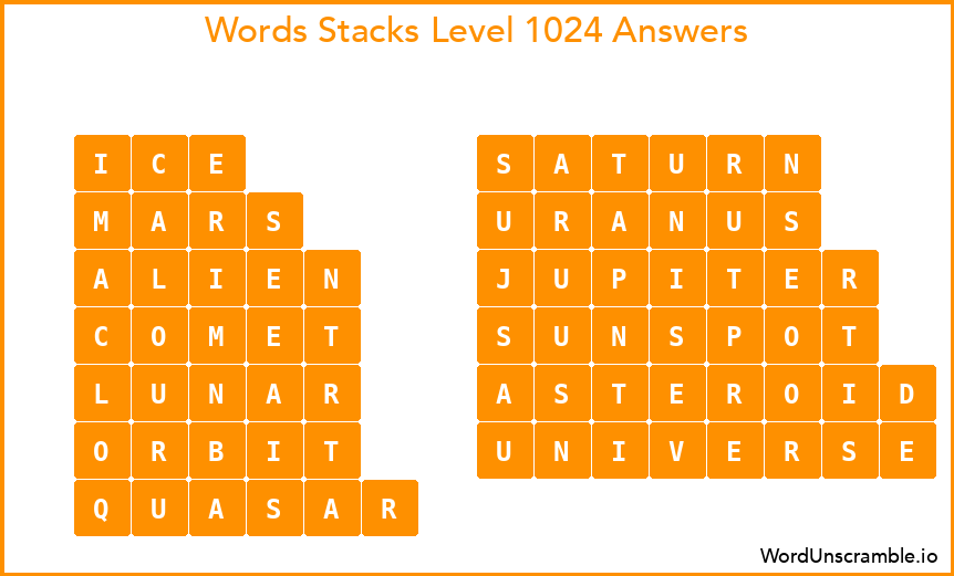 Word Stacks Level 1024 Answers