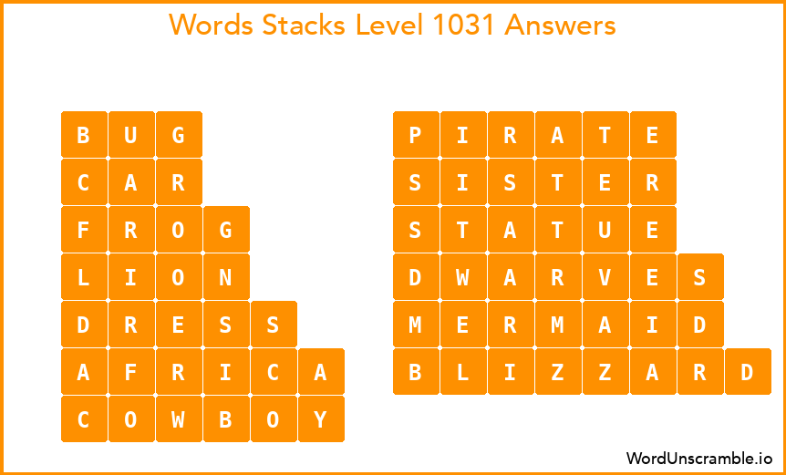 Word Stacks Level 1031 Answers