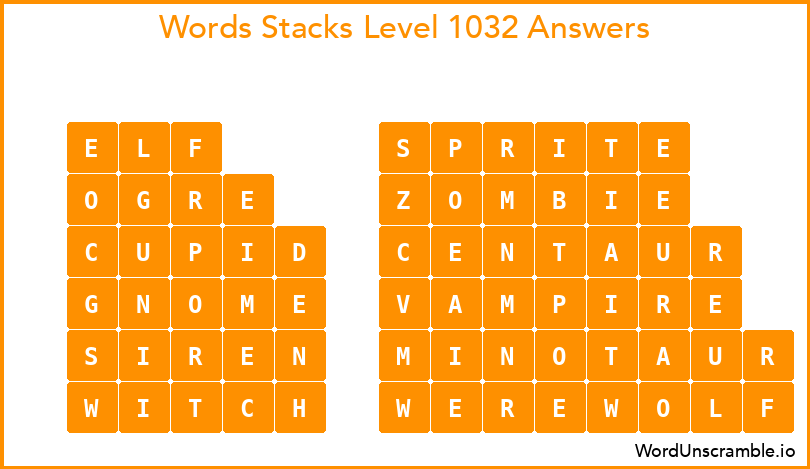 Word Stacks Level 1032 Answers