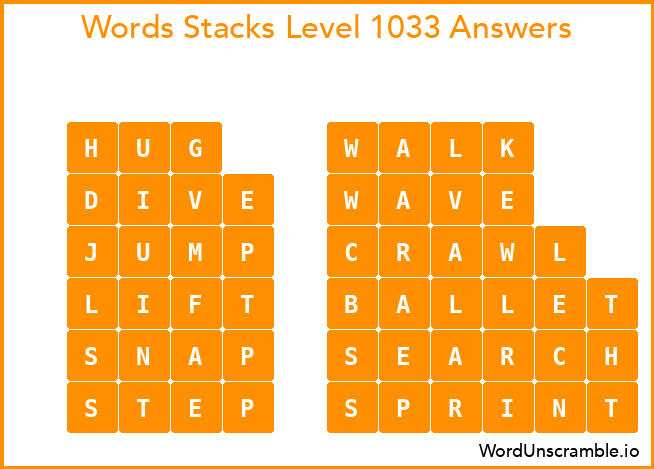 Word Stacks Level 1033 Answers