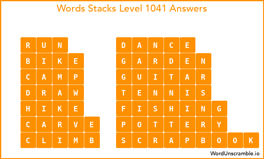 Word Stacks Level 1041 Answers