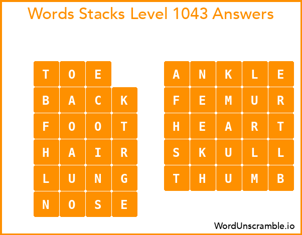 Word Stacks Level 1043 Answers