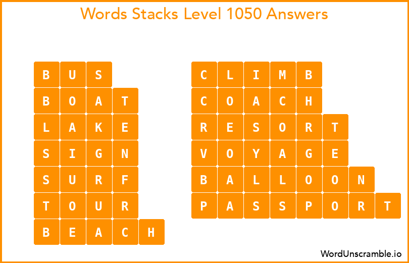 Word Stacks Level 1050 Answers
