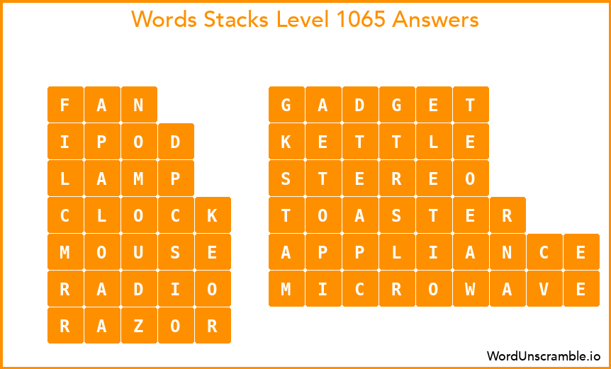 Word Stacks Level 1065 Answers
