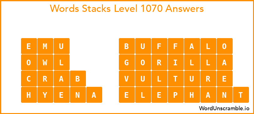 Word Stacks Level 1070 Answers