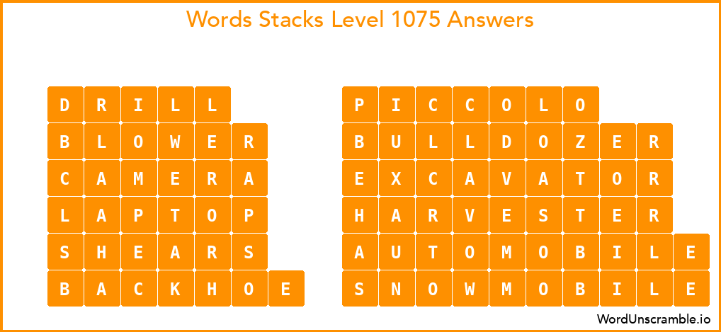 Word Stacks Level 1075 Answers