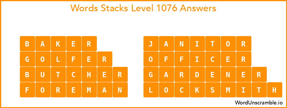 Word Stacks Level 1076 Answers