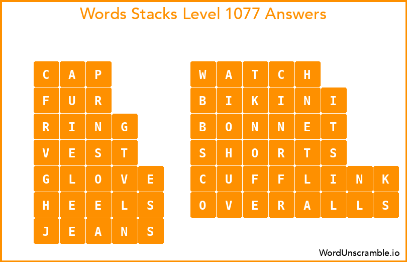 Word Stacks Level 1077 Answers