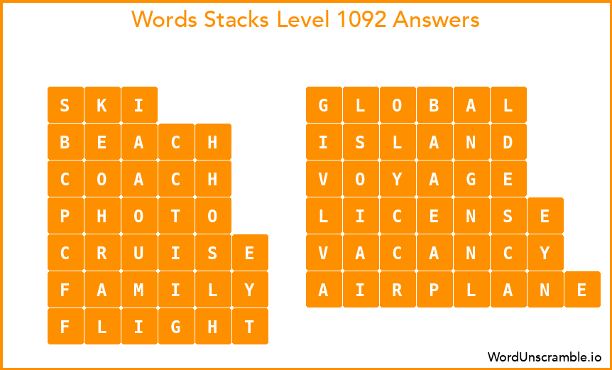 Word Stacks Level 1092 Answers