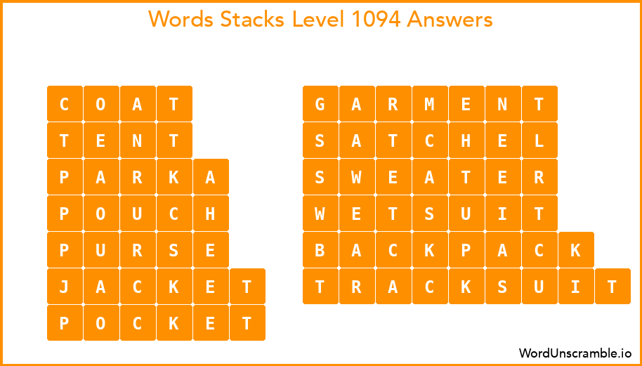 Word Stacks Level 1094 Answers