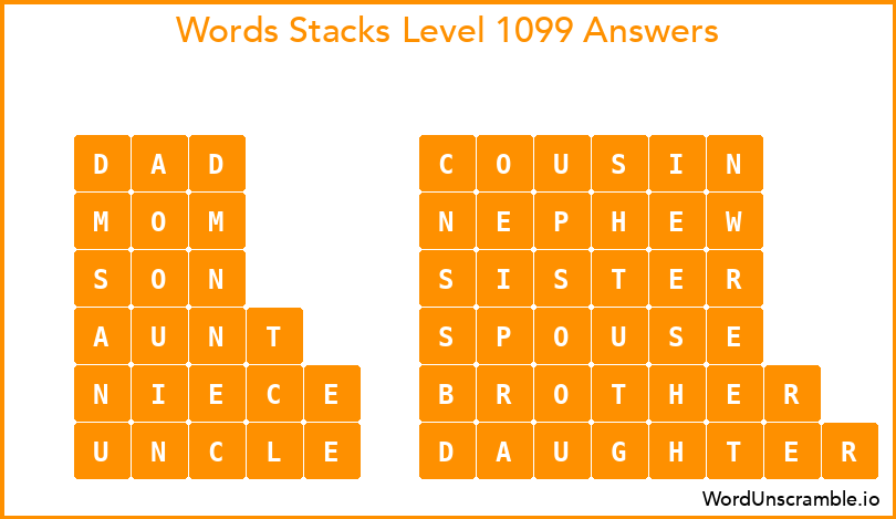 Word Stacks Level 1099 Answers