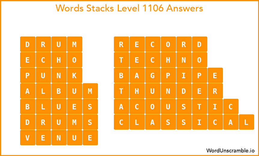 Word Stacks Level 1106 Answers