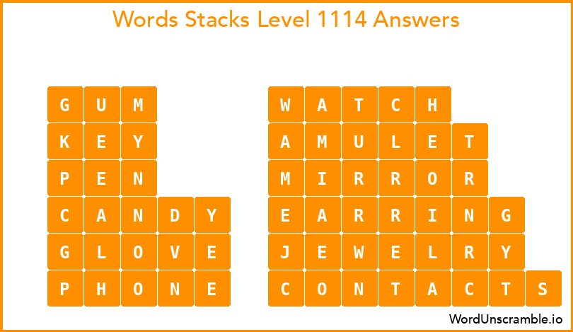 Word Stacks Level 1114 Answers