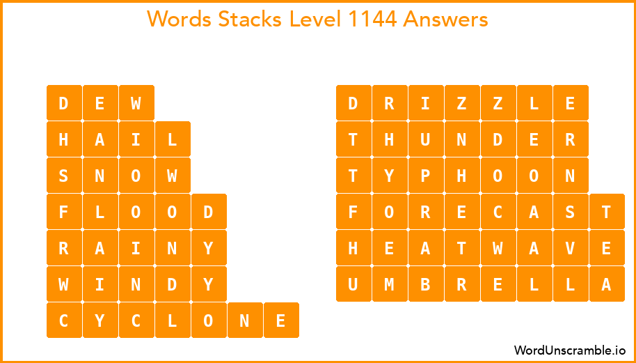 Word Stacks Level 1144 Answers