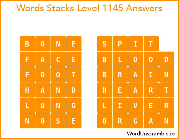Word Stacks Level 1145 Answers