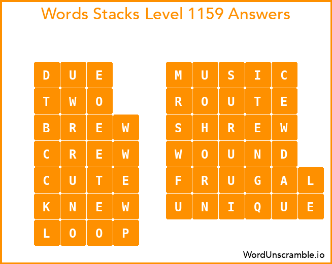 Word Stacks Level 1159 Answers