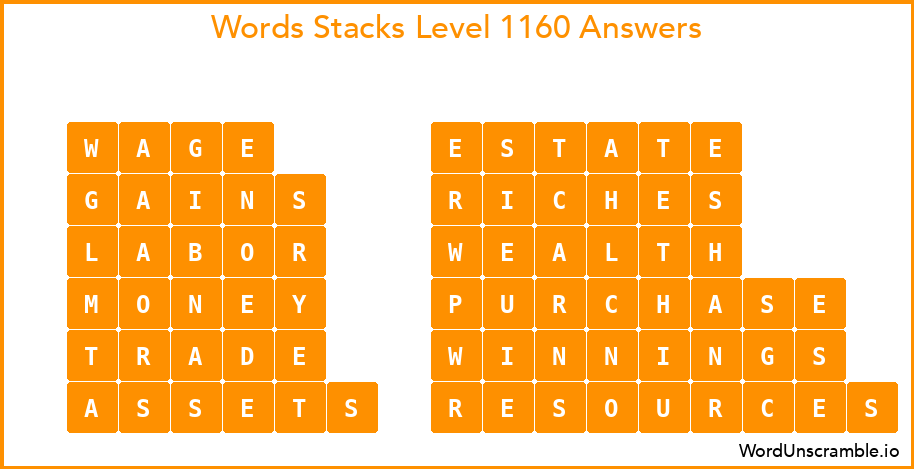 Word Stacks Level 1160 Answers