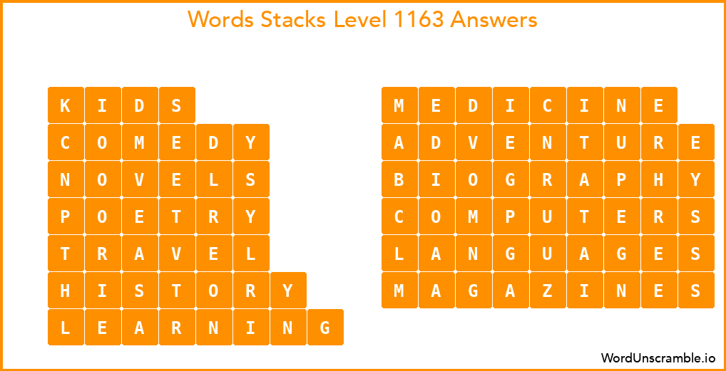 Word Stacks Level 1163 Answers