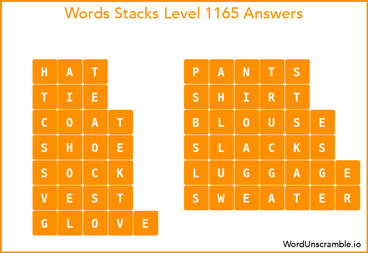 Word Stacks Level 1165 Answers