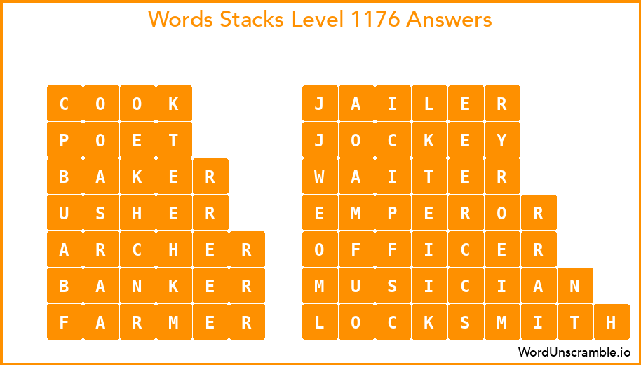 Word Stacks Level 1176 Answers