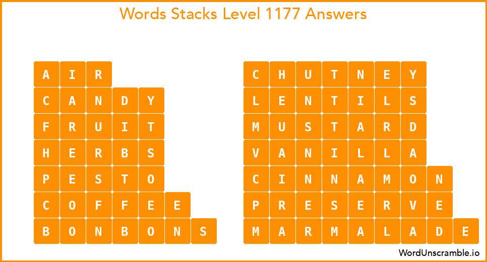 Word Stacks Level 1177 Answers