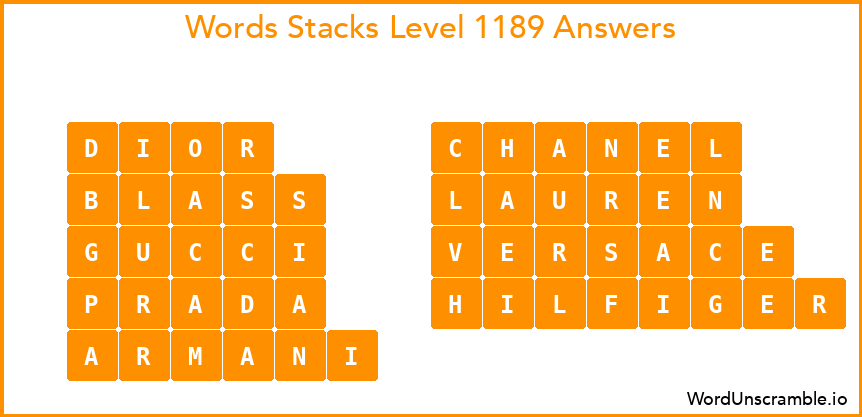 Word Stacks Level 1189 Answers