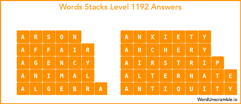 Word Stacks Level 1192 Answers