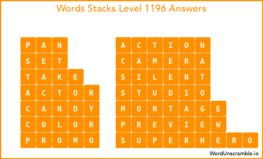 Word Stacks Level 1196 Answers