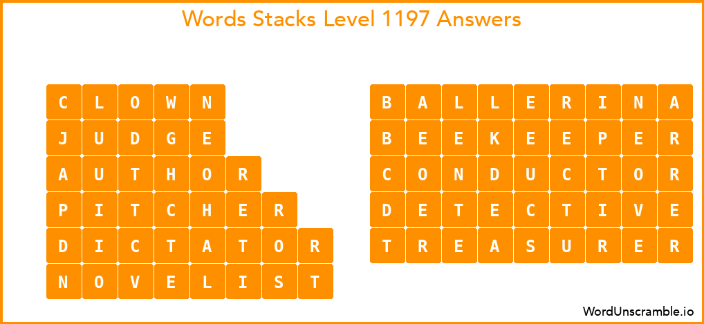 Word Stacks Level 1197 Answers