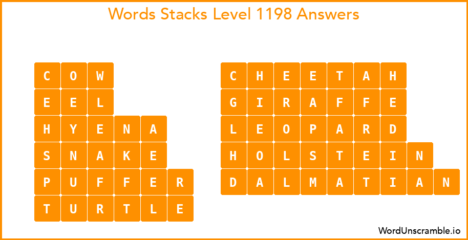 Word Stacks Level 1198 Answers