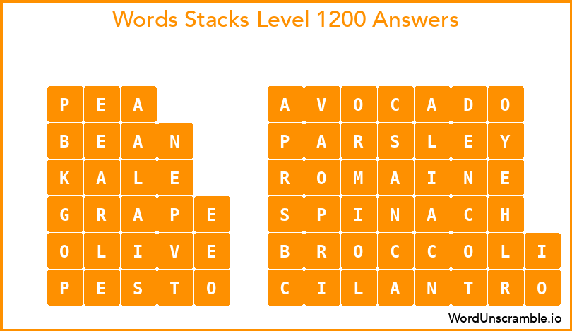 Word Stacks Level 1200 Answers