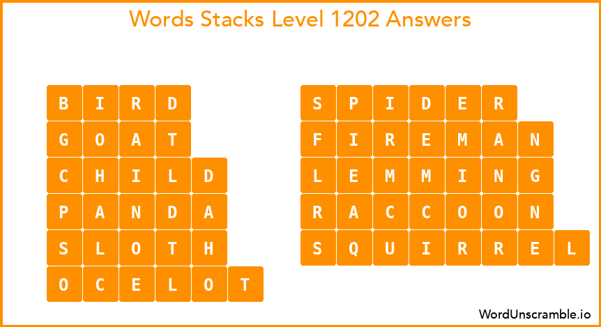 Word Stacks Level 1202 Answers