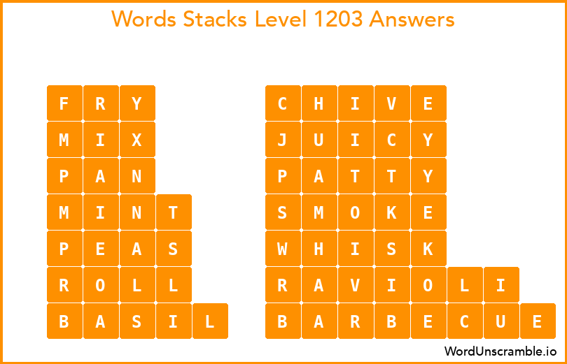Word Stacks Level 1203 Answers