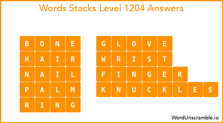 Word Stacks Level 1204 Answers