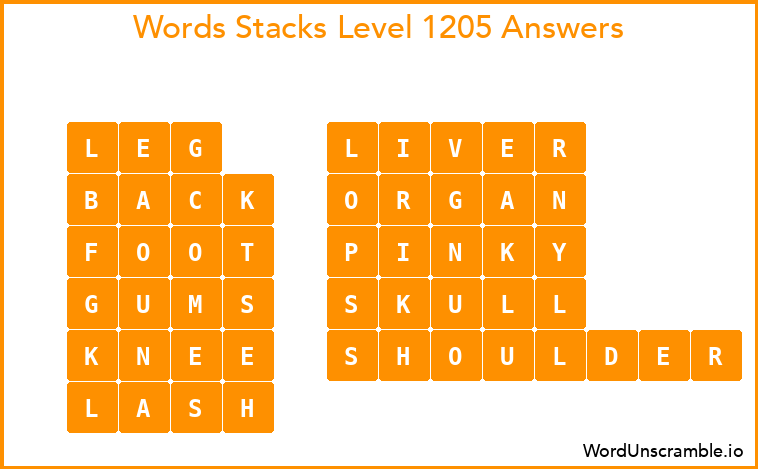 Word Stacks Level 1205 Answers