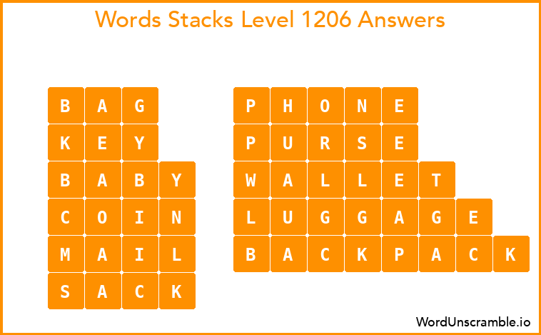 Word Stacks Level 1206 Answers