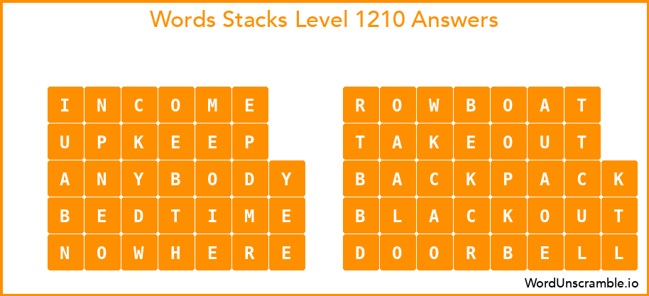 Word Stacks Level 1210 Answers