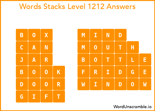 Word Stacks Level 1212 Answers